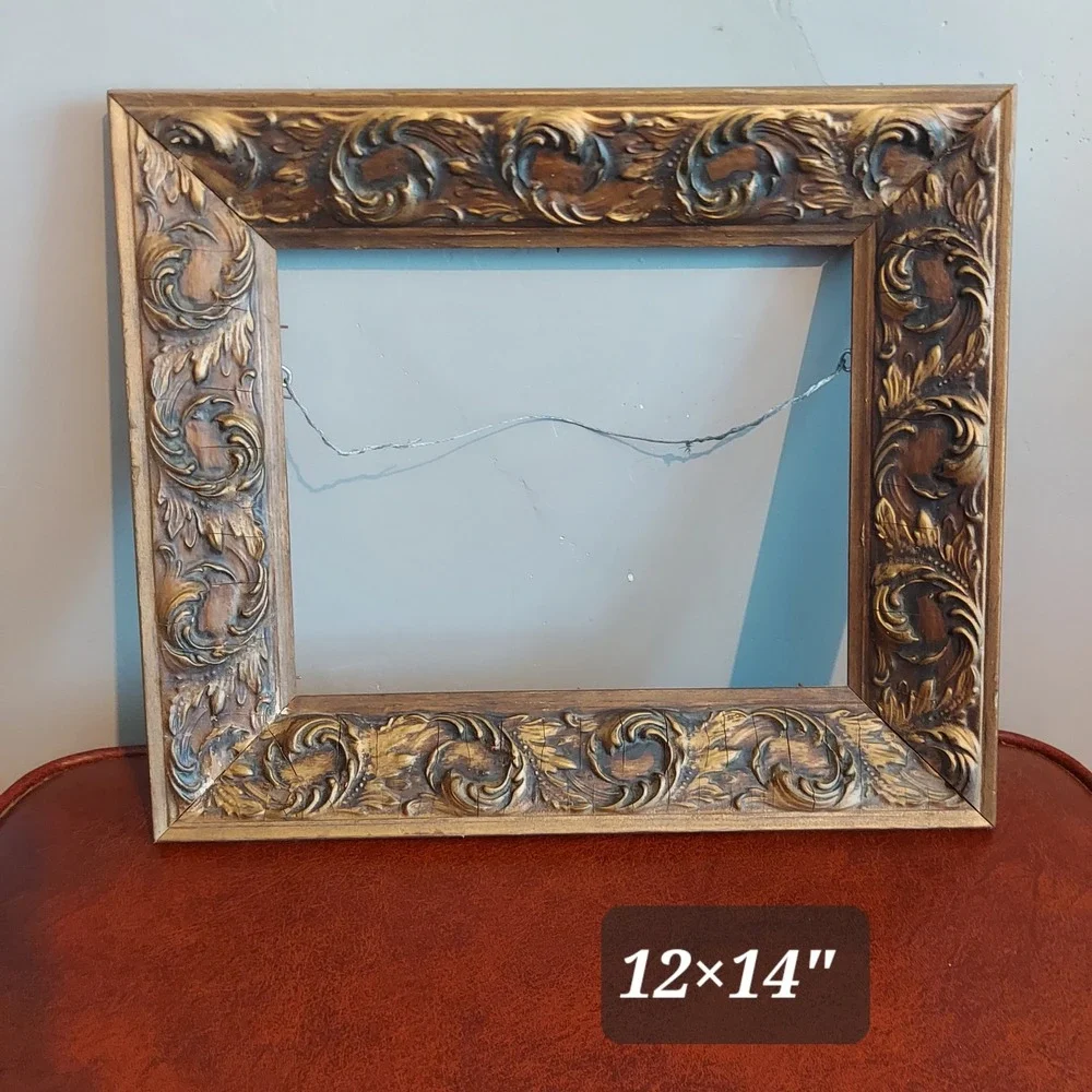 Vintage Ornate Gold Gilt Wood Frame 12x14 Baroque Acanthus Leaf Scroll Design